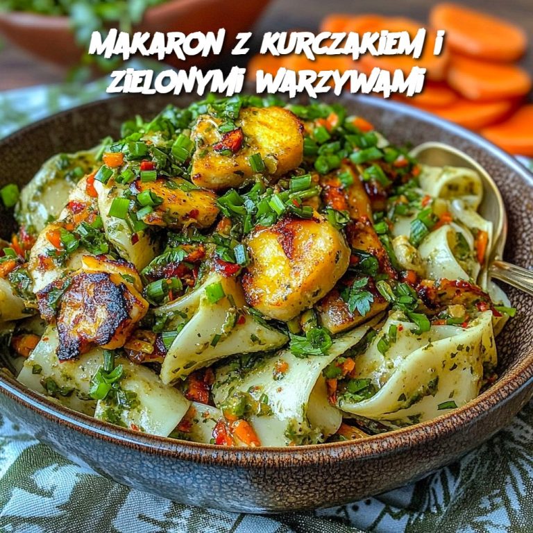 Makaron z kurczakiem i zielonymi warzywami