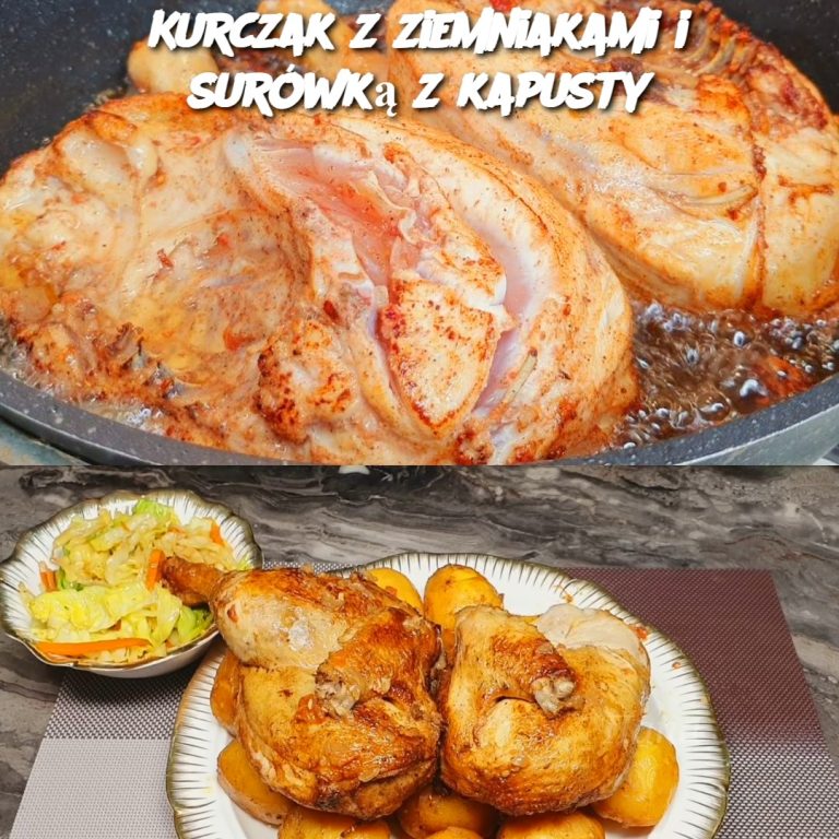 Kurczak z ziemniakami i surówką z kapusty