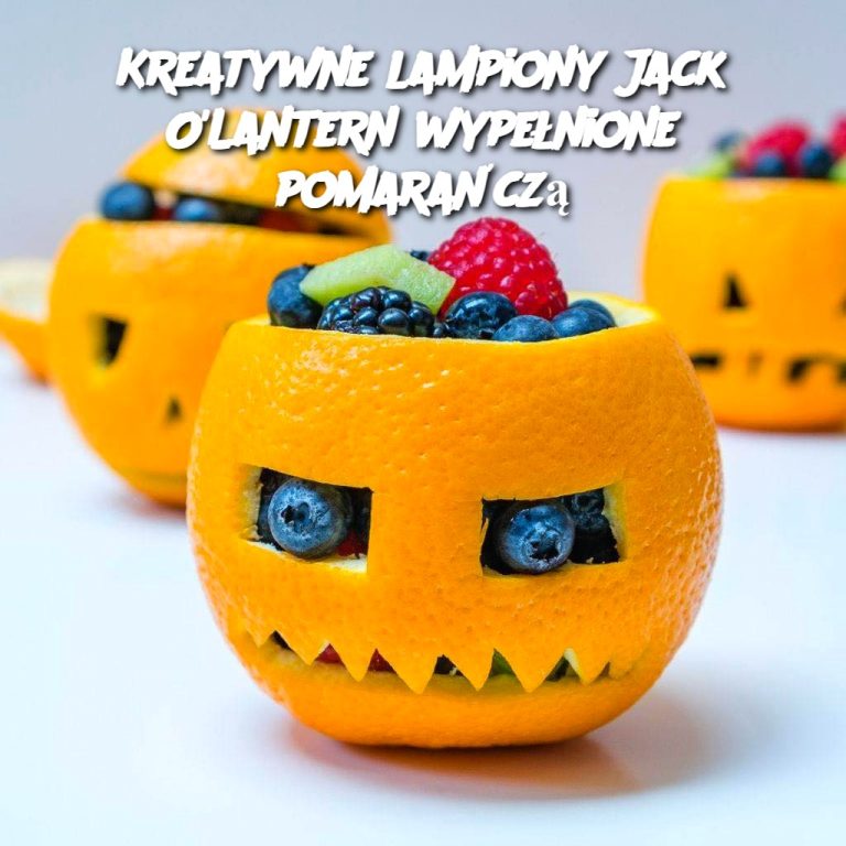 Kreatywne lampiony Jack O'Lantern wypełnione pomarańczą