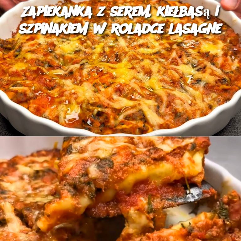 Zapiekanka z serem, kiełbasą i szpinakiem w roladce lasagne