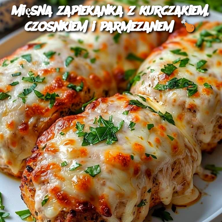 Mięsna zapiekanka z kurczakiem, czosnkiem i parmezanem 🍗