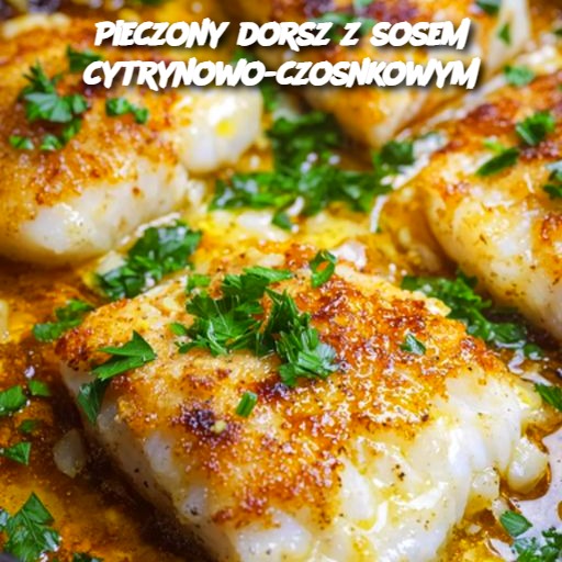 Pieczony dorsz z sosem cytrynowo-czosnkowym