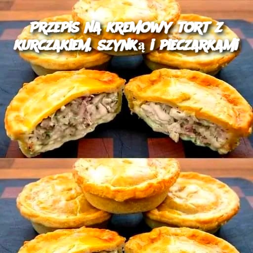 Przepis na kremowy tort z kurczakiem, szynką i pieczarkami