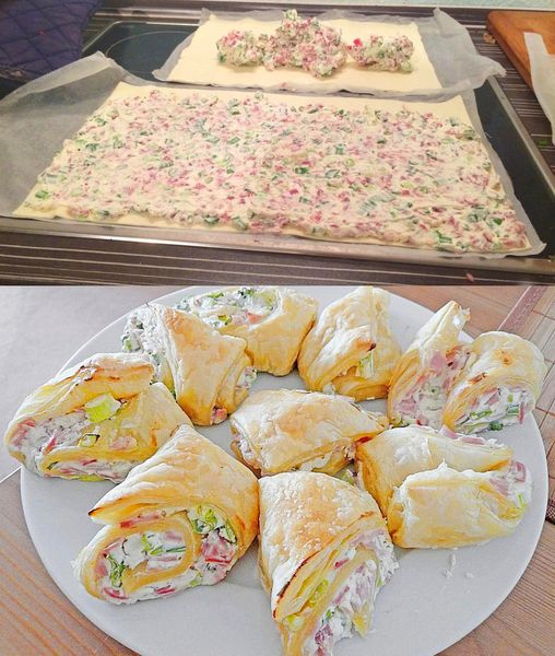 Tarte flambée roll z 200 g szynki i 1 bułką ciasta francuskiego z półki chłodniczej