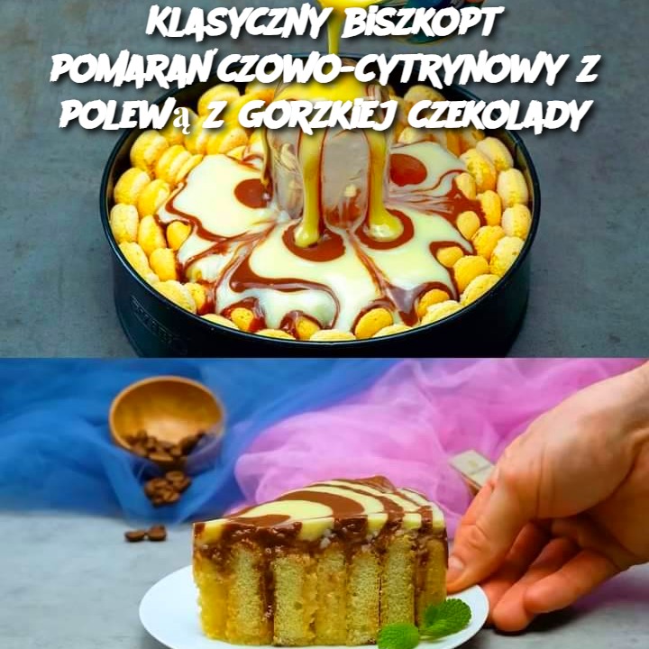 Klasyczny biszkopt pomarańczowo-cytrynowy z polewą z gorzkiej czekolady