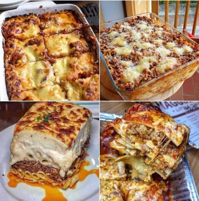 Lasagne z bakłażanem, kurczakiem, mięsem i serem