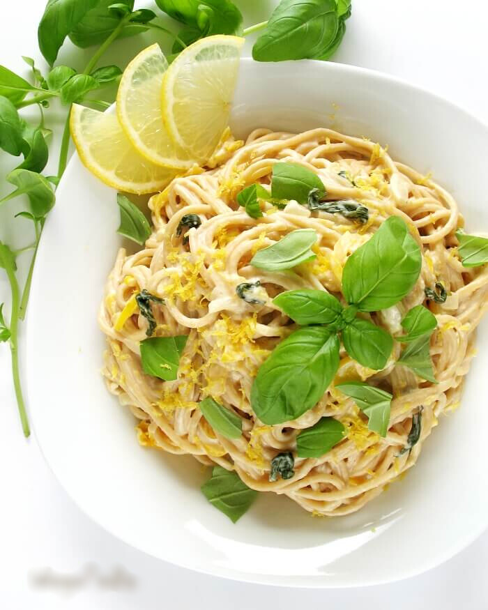 Makaron z fit sosem cytrynowym, wegańska pasta al limone