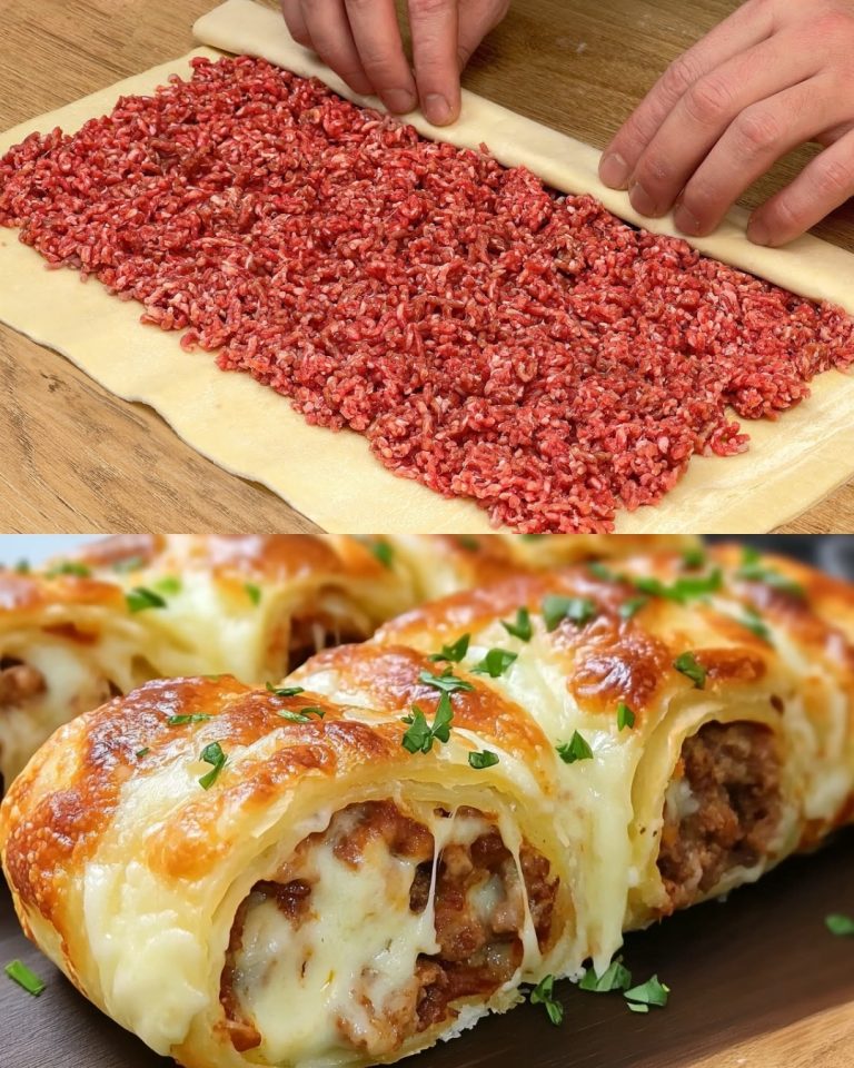 Plăcintă din Aluat Foietaj cu Carne Tocată – O Gustare Delicioasă