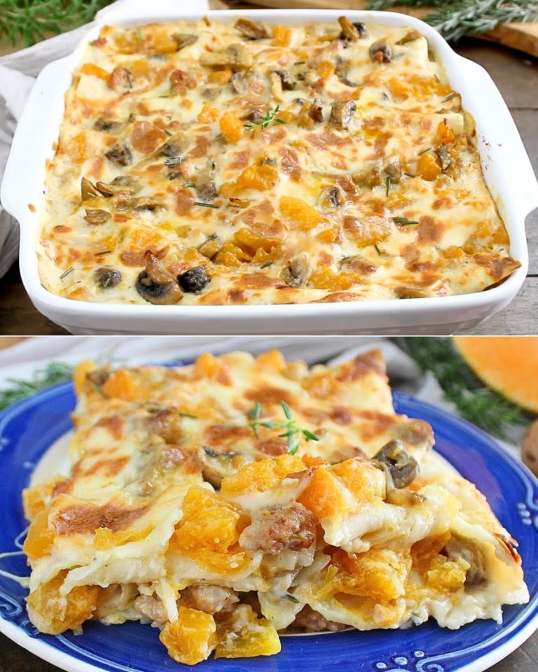 Lasagne z dyni, grzybów i kiełbasy