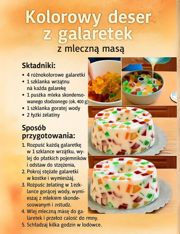 Kolorowy deser z galaretek z mleczną masą