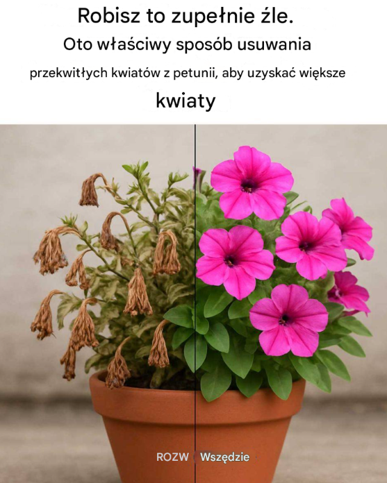 Robisz to zupełnie źle. Oto właściwy sposób usuwania przekwitłych kwiatów z petunii, aby uzyskać większe kwiaty