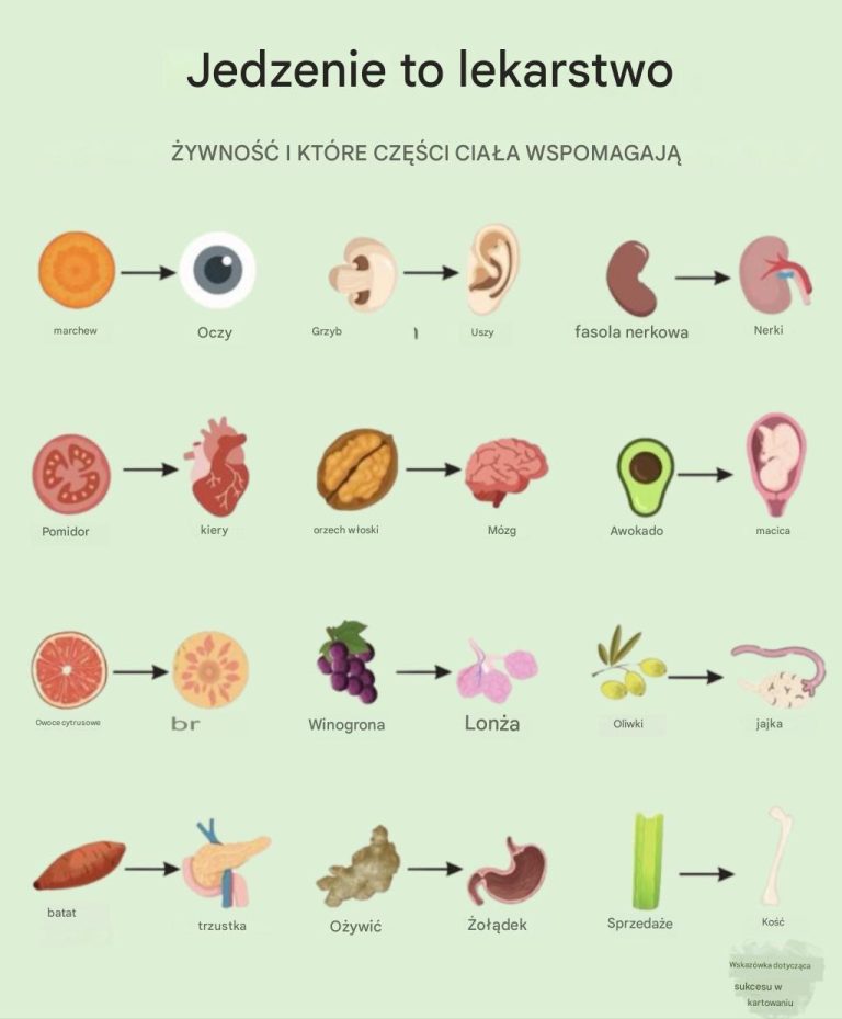 Produkty spożywcze i wspierane przez nie części ciała: